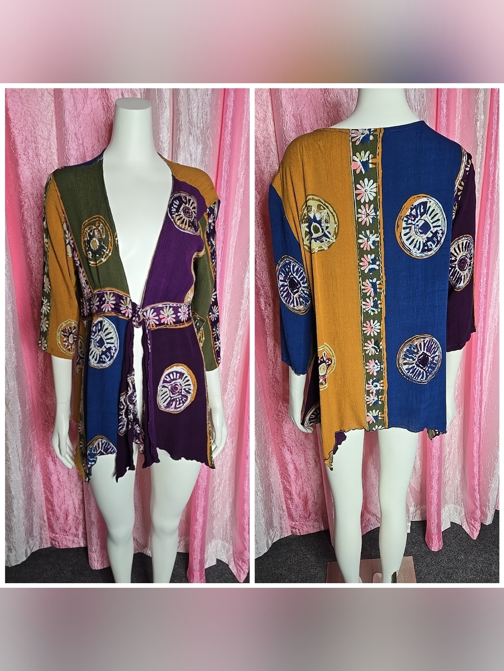 The Pyramid Collection Colorful Artsy Bohemian Tie Front Top Size XL